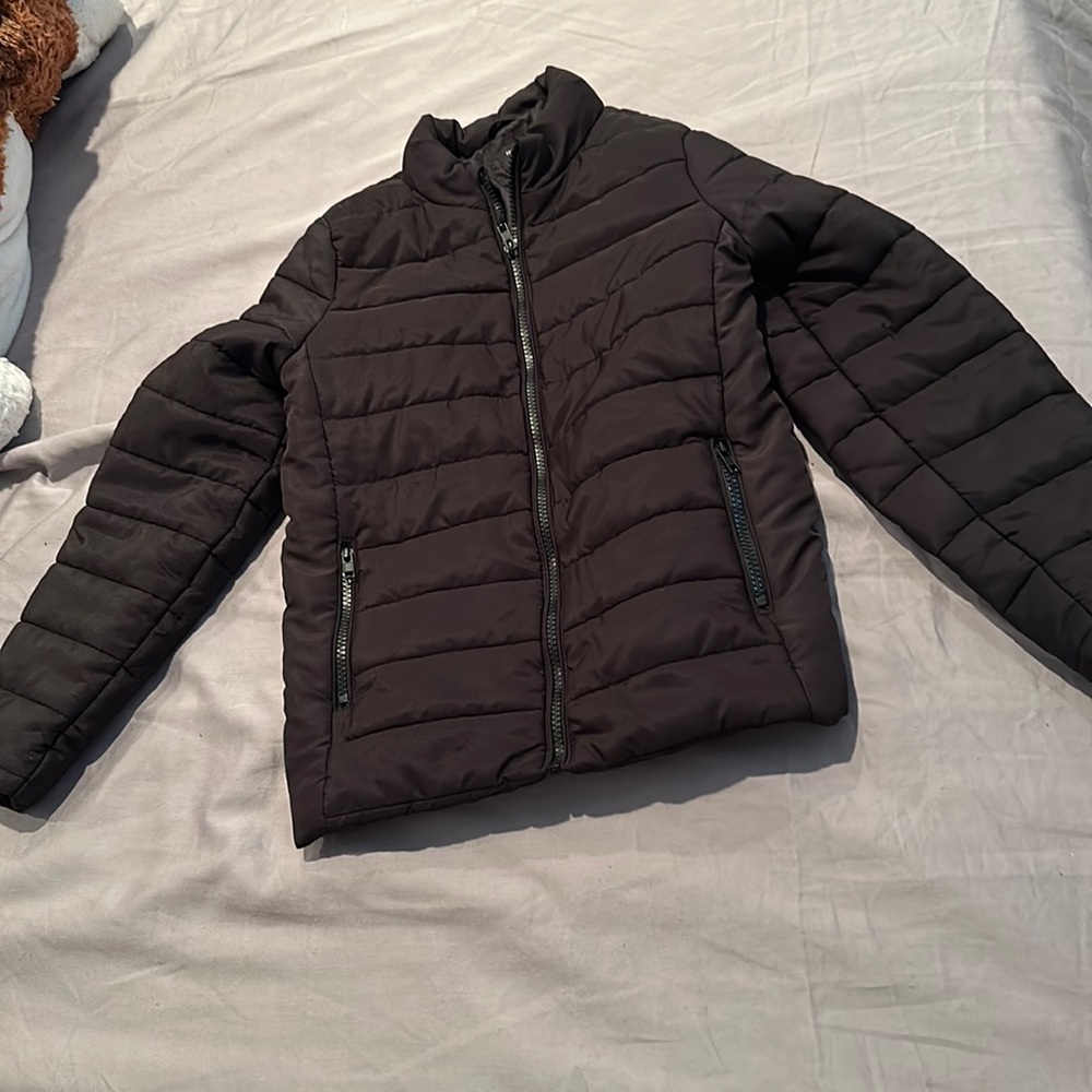Forever 21 girls black/dark navy blue light puffer jacket age 11 / 12 year